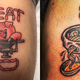 Pig meat tattoo and ramen noodle tattoo